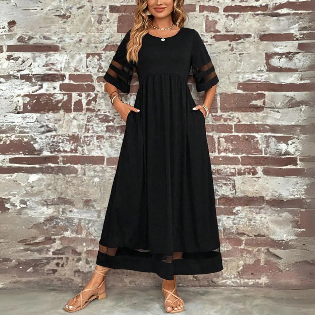 Ladies Maxi Dress - Elegant Fit - Empire Waist - Airy Fabric - Three-Quarter Sleeves - Image 3