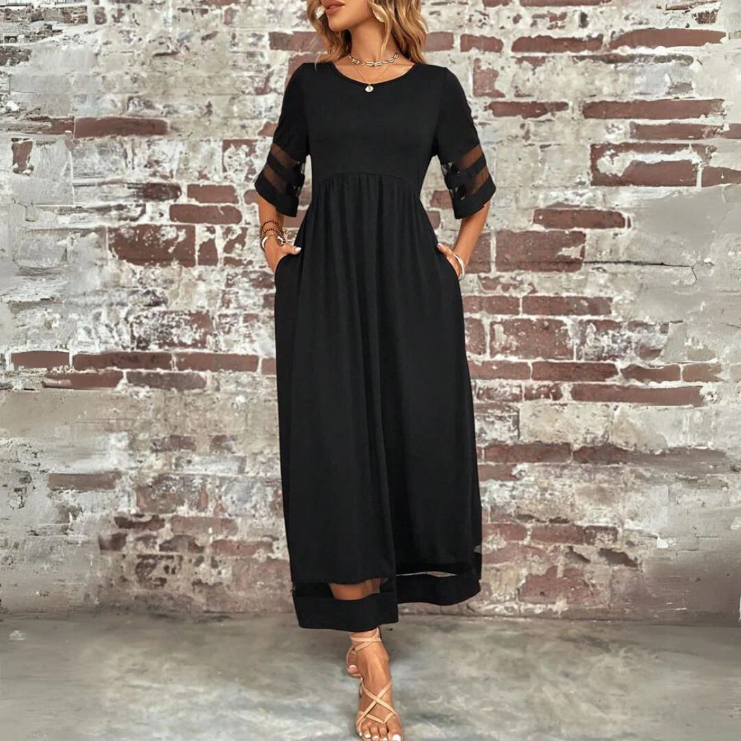 Ladies Maxi Dress - Elegant Fit - Empire Waist - Airy Fabric - Three-Quarter Sleeves - Image 4