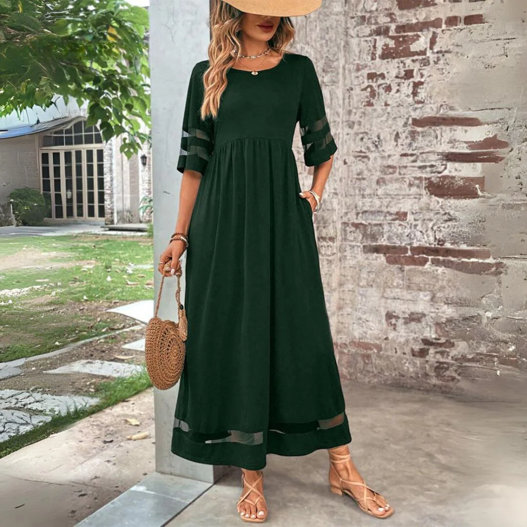 Ladies Maxi Dress - Elegant Fit - Empire Waist - Airy Fabric - Three-Quarter Sleeves - Image 5