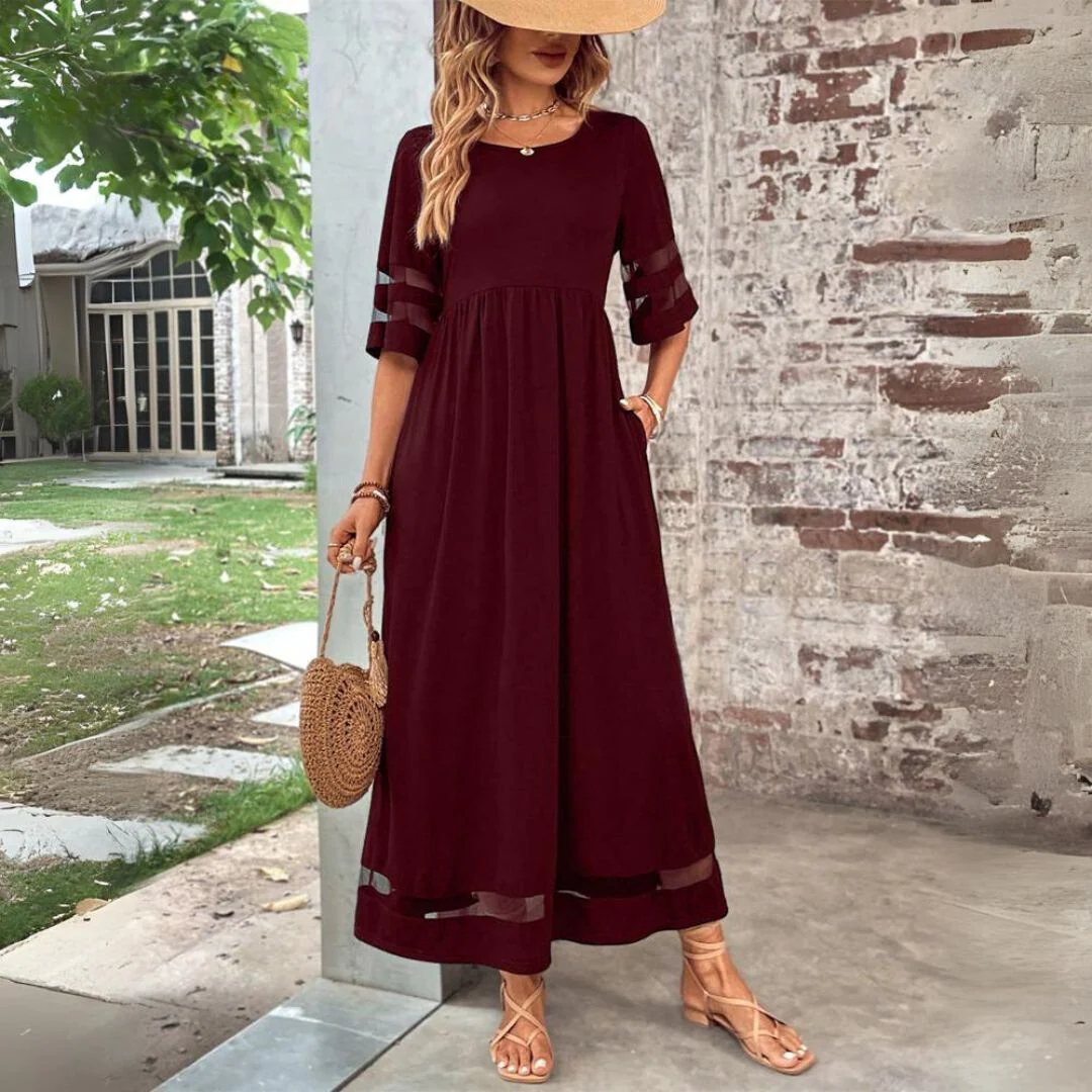 Ladies Maxi Dress - Elegant Fit - Empire Waist - Airy Fabric - Three-Quarter Sleeves - Image 6