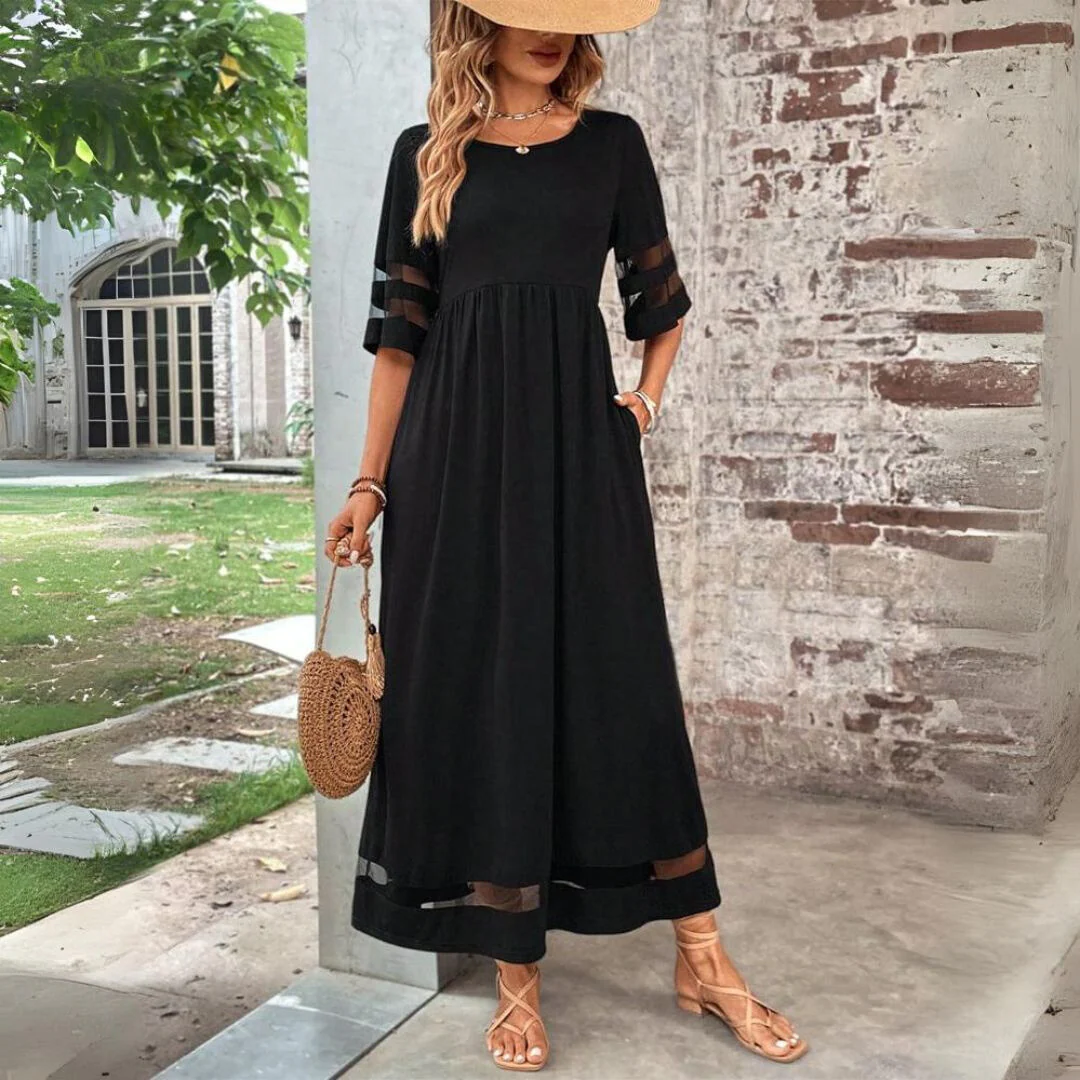 Ladies Maxi Dress - Elegant Fit - Empire Waist - Airy Fabric - Three-Quarter Sleeves - Image 7
