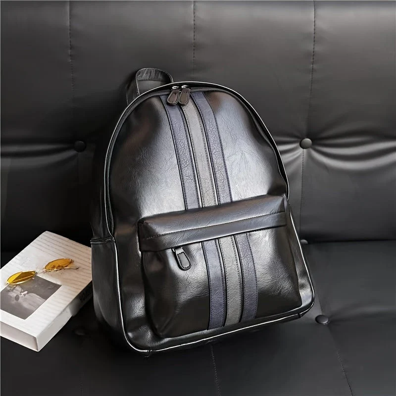 Unisex Backpack – Faux Leather – Structured Design – Front Pocket with Zipper – Adjustable Straps - Image 3