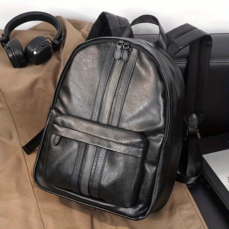Unisex Backpack – Faux Leather – Structured Design – Front Pocket with Zipper – Adjustable Straps - Image 4