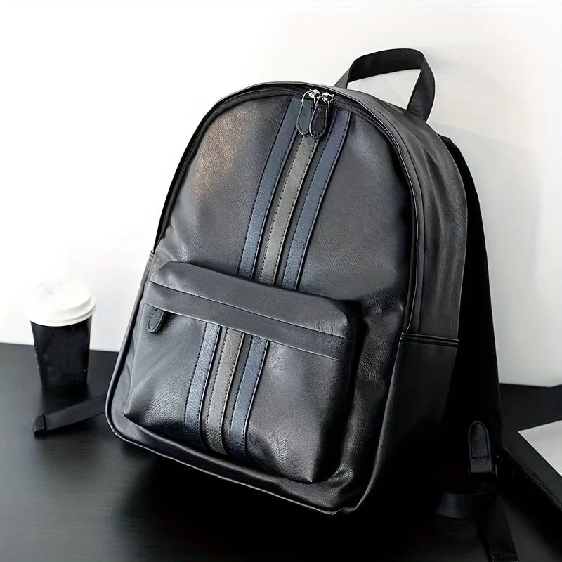 Unisex Backpack – Faux Leather – Structured Design – Front Pocket with Zipper – Adjustable Straps - Image 7