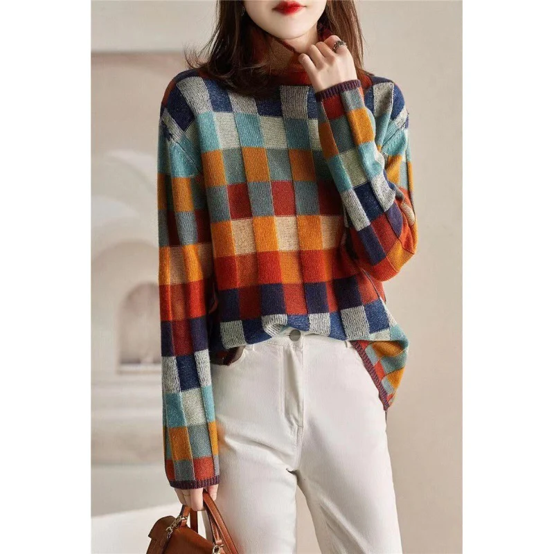 Women's Sweater - Knitted Pullover - Diamond Pattern - Comfortable Oversized Fit - Image 2