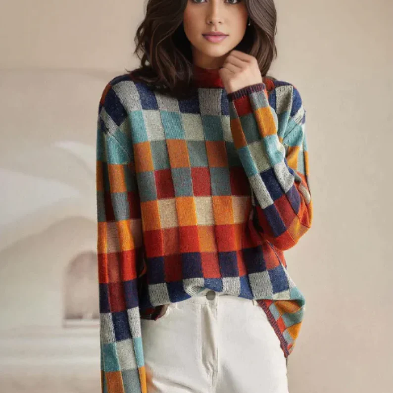 Women's Sweater - Knitted Pullover - Diamond Pattern - Comfortable Oversized Fit - Image 3
