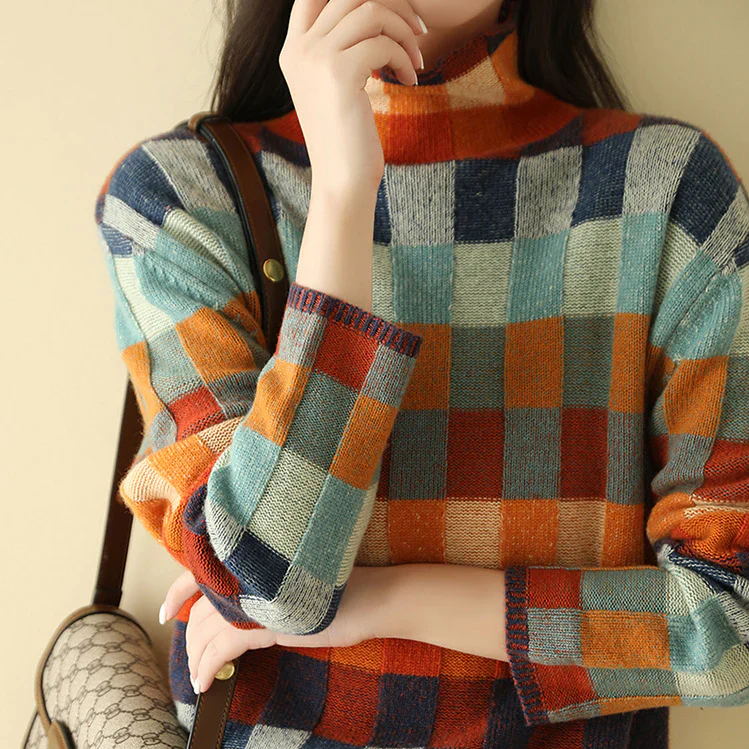 Women's Sweater - Knitted Pullover - Diamond Pattern - Comfortable Oversized Fit - Image 6