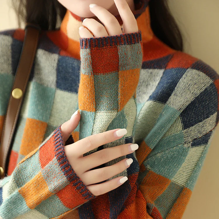 Women's Sweater - Knitted Pullover - Diamond Pattern - Comfortable Oversized Fit - Image 8