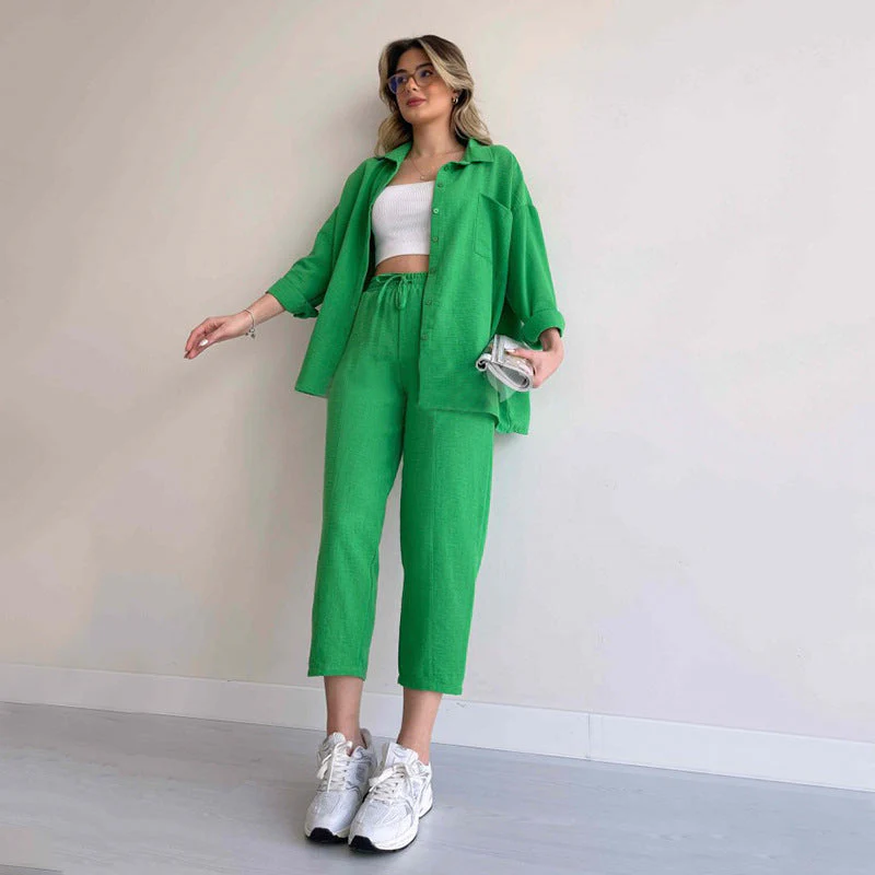 Women's Two-Piece Set – Relaxed Fit Blouse – Elastic Pants with Drawstring – Breathable - Image 6