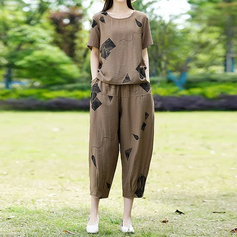 Women's Two-Piece Suit - Airy Crinkle Fabric - Wide Pants - Comfortable Fit - Image 7