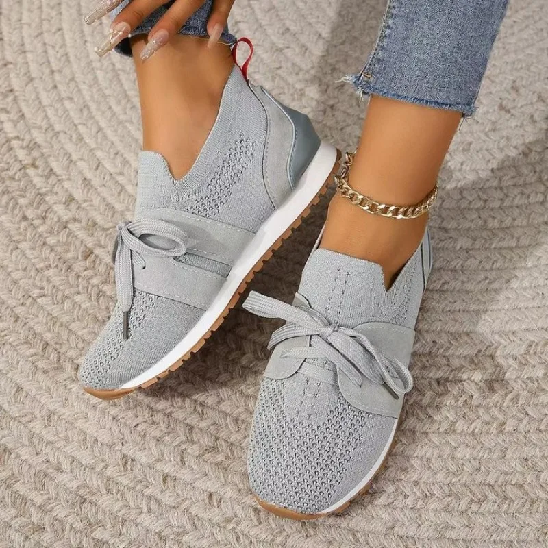 Women's Sneakers - Breathable Knitted Upper - Slip-on - Comfortable Rubber Sole - Image 3