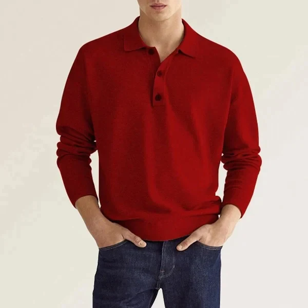 Men's Polo Shirt – Long Sleeves – Regular Fit – Breathable Cotton – Ribbed Cuffs - Image 3