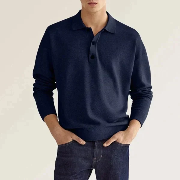 Men's Polo Shirt – Long Sleeves – Regular Fit – Breathable Cotton – Ribbed Cuffs - Image 5