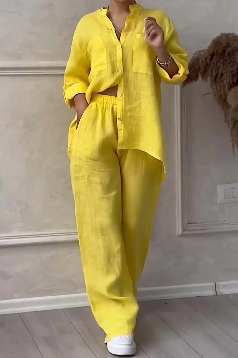 Ladies Lounge Set – V-Neck Blouse with Button Closure – Wide Pants with Elastic Waist - Image 4