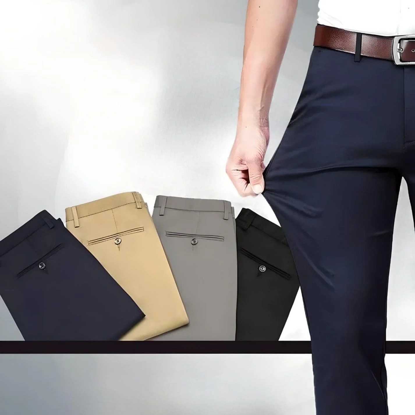 Men's Chino Pants - Slim Fit - Tailored Look - With Stretch - Formal Style - Image 8