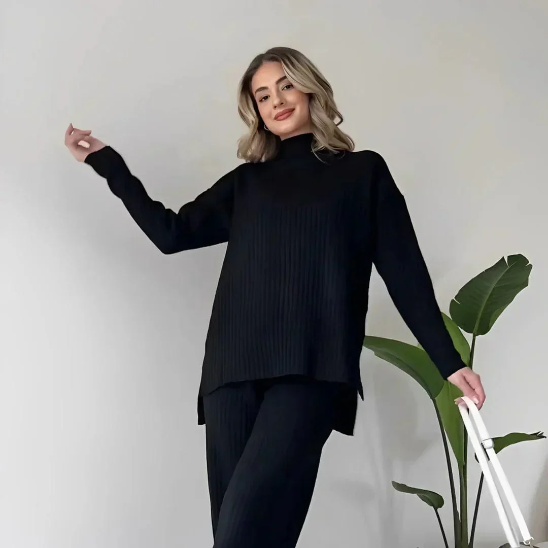 Women's Lounge Set – Knitted Sweater with Turtleneck – Wide-Leg Pants – Comfortable Fit - Image 2
