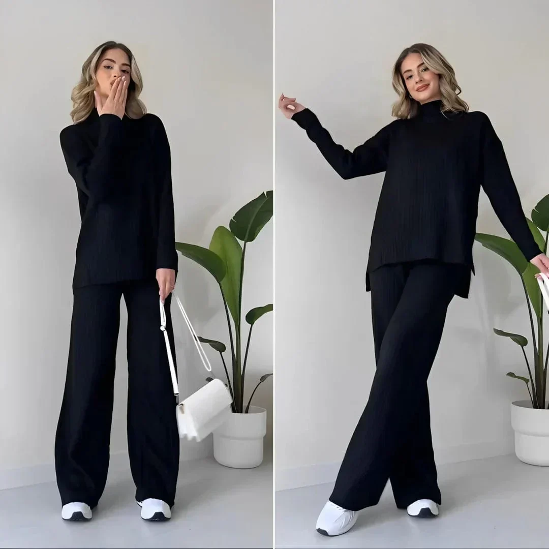 Women's Lounge Set – Knitted Sweater with Turtleneck – Wide-Leg Pants – Comfortable Fit - Image 3