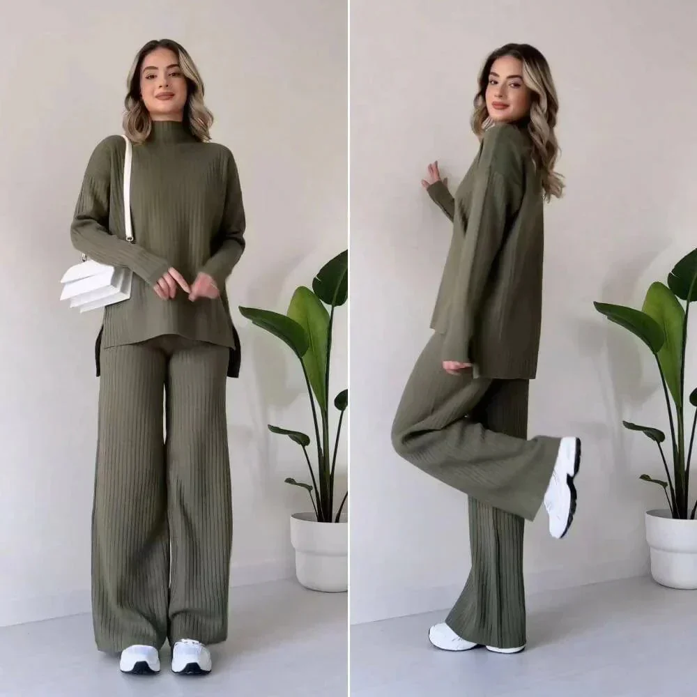 Women's Lounge Set – Knitted Sweater with Turtleneck – Wide-Leg Pants – Comfortable Fit - Image 5