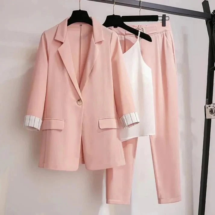 Ladies Blazer Set – Three Piece – Tailored Blazer – Straight Pants – Camisole Top - Image 3