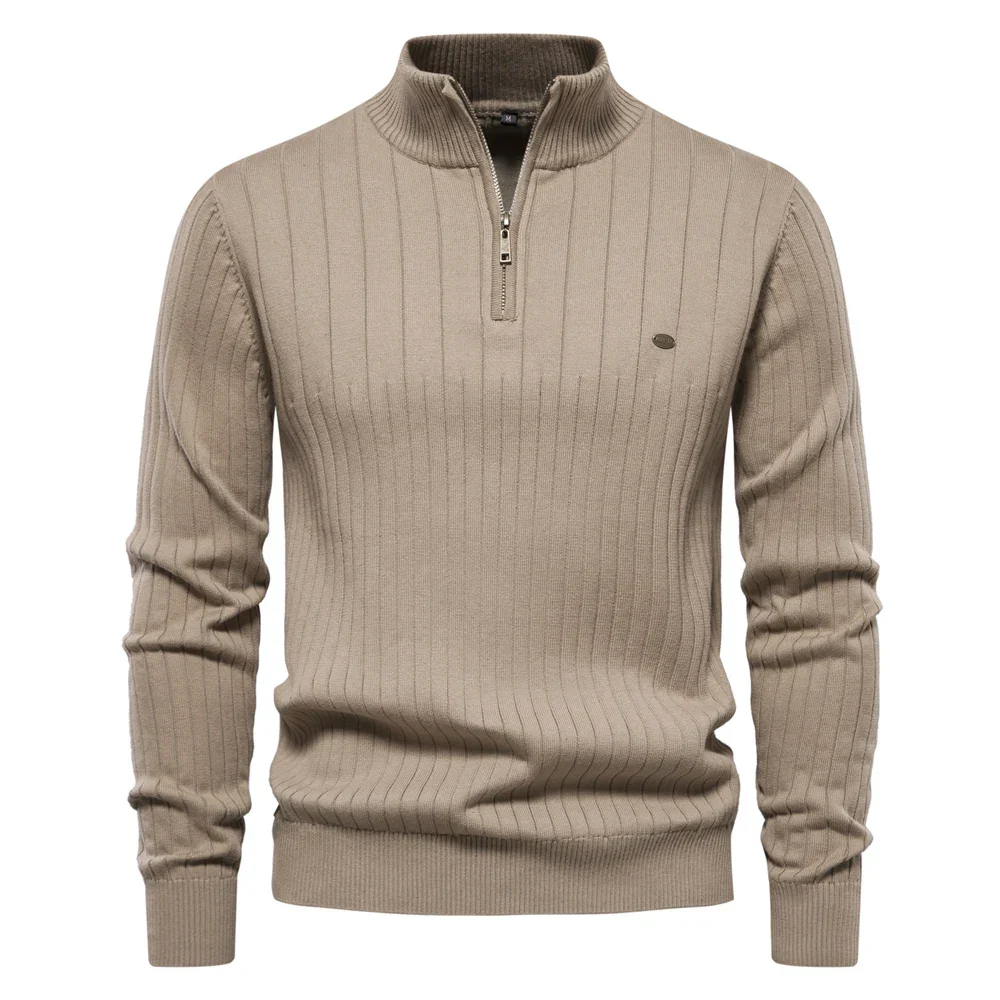 Men's Sweater – Ribbed Knit – Half Zip – Stand Collar – Regular Fit – Long Sleeve - Image 2