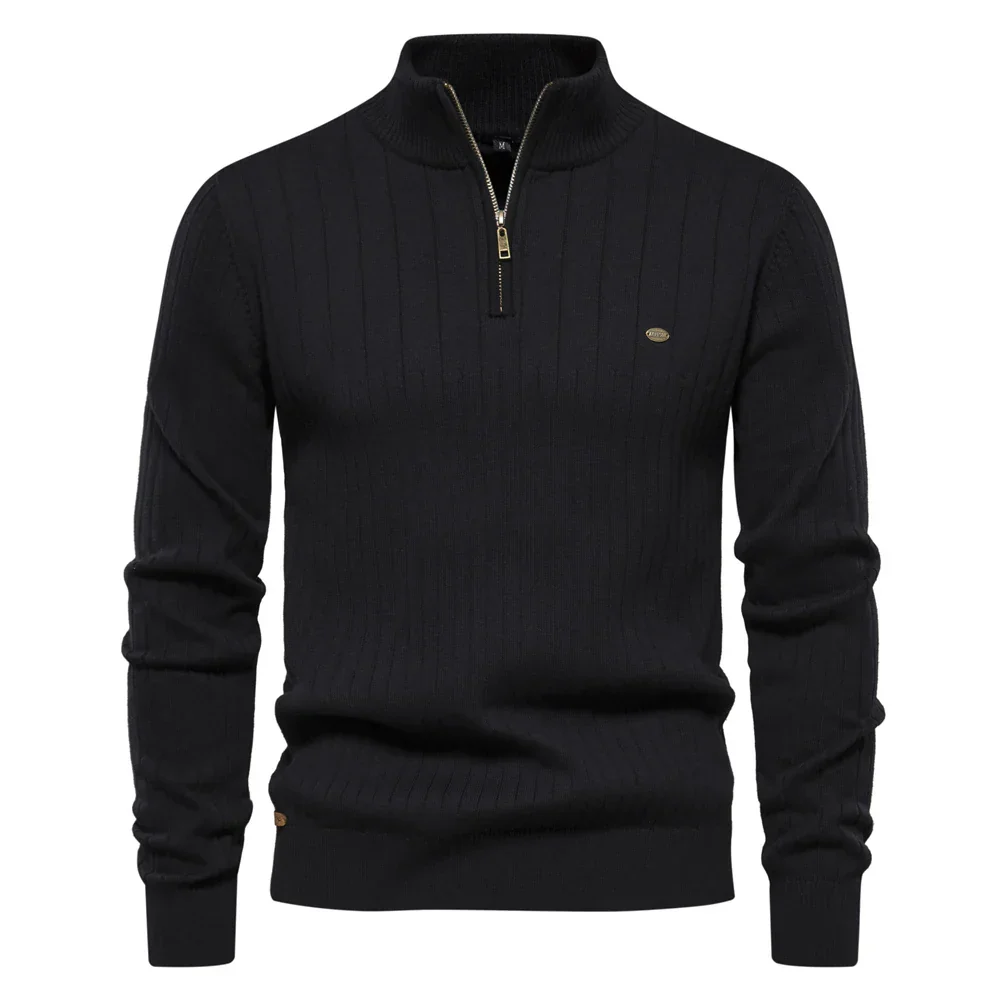 Men's Sweater – Ribbed Knit – Half Zip – Stand Collar – Regular Fit – Long Sleeve - Image 3