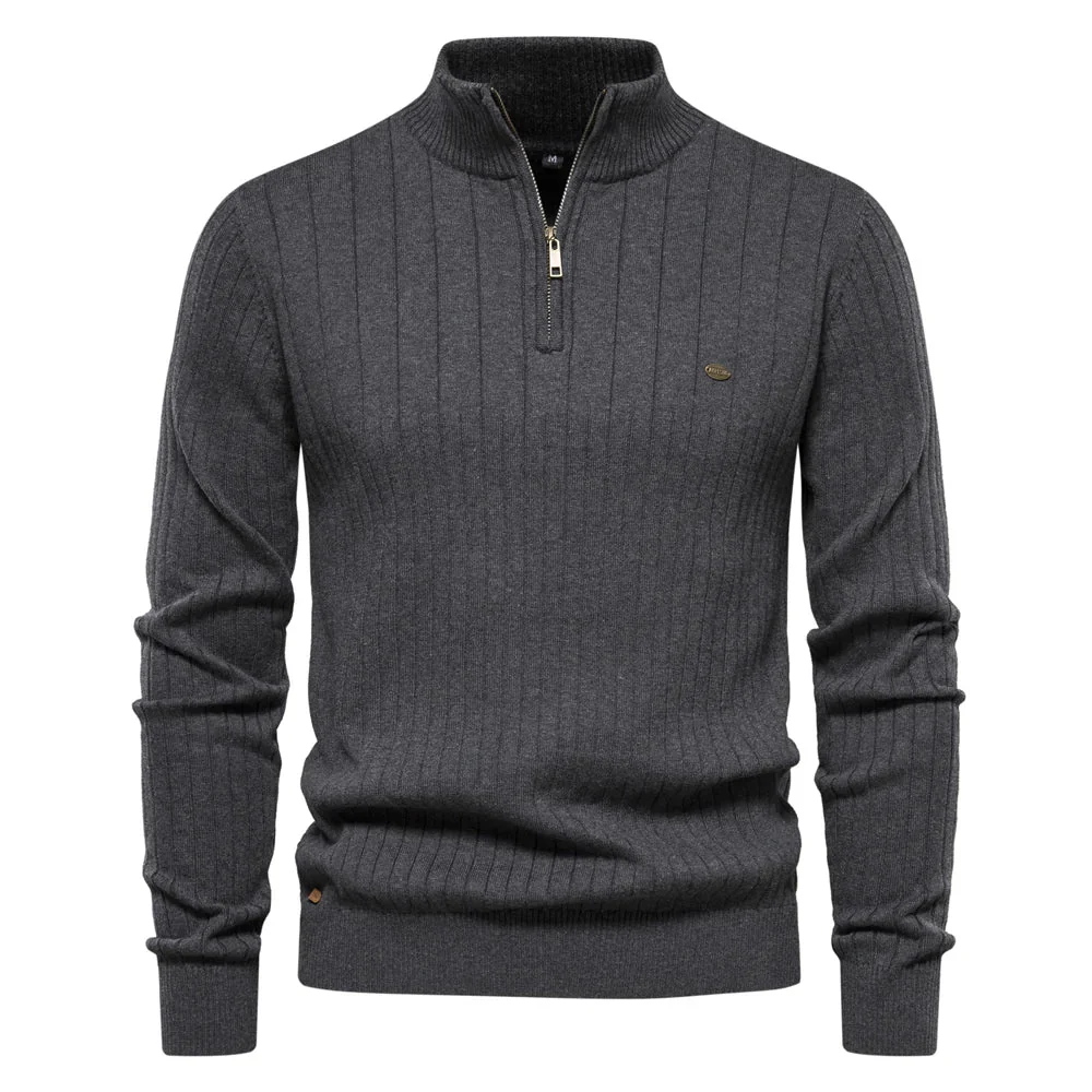 Men's Sweater – Ribbed Knit – Half Zip – Stand Collar – Regular Fit – Long Sleeve - Image 4