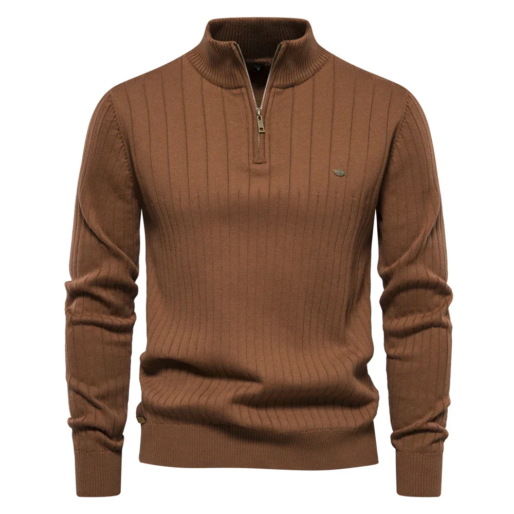 Men's Sweater – Ribbed Knit – Half Zip – Stand Collar – Regular Fit – Long Sleeve - Image 5