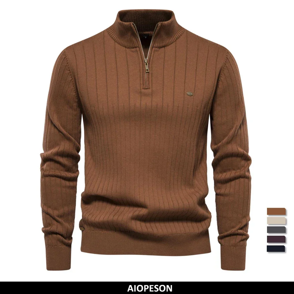 Men's Sweater – Ribbed Knit – Half Zip – Stand Collar – Regular Fit – Long Sleeve - Image 6