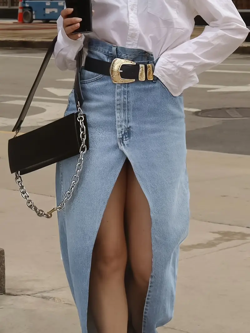 Ladies' Denim Maxi Skirt - High Waist - Front Split - Casual Elegant Design - Image 3