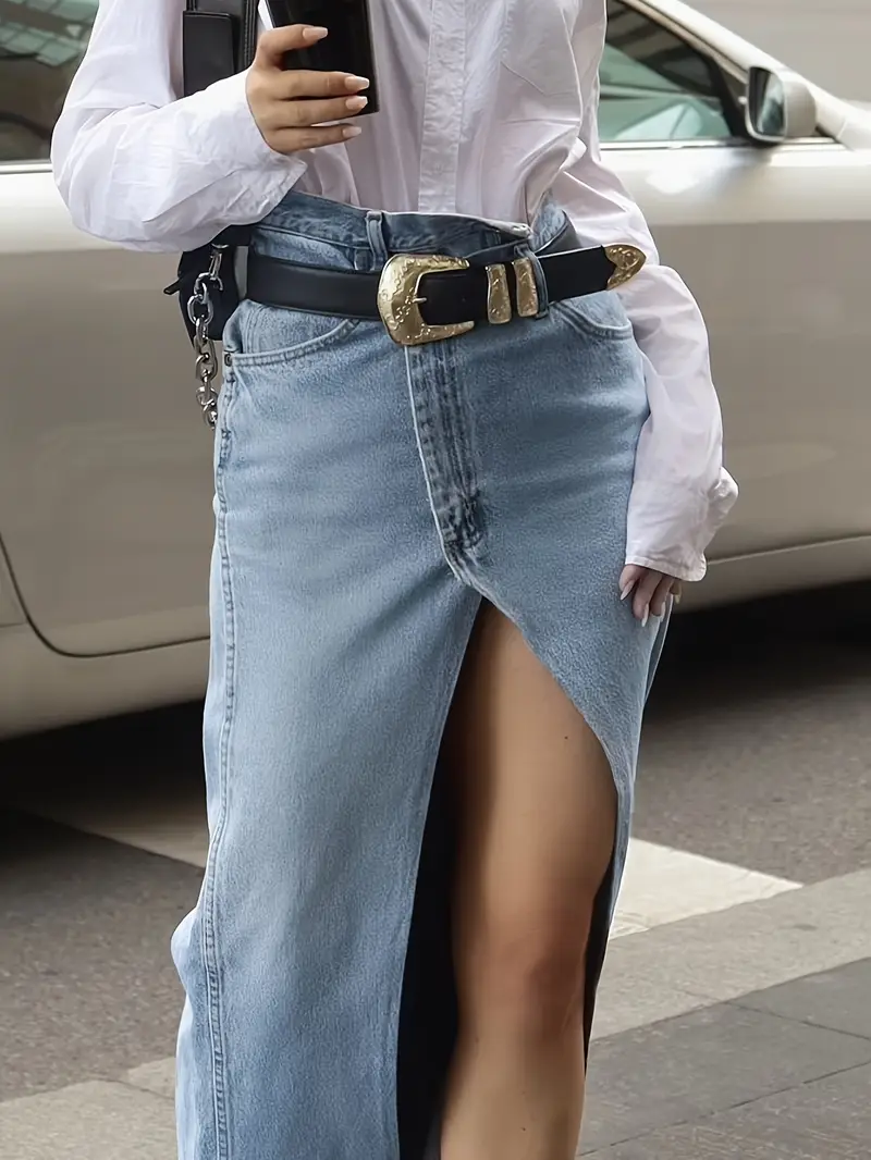 Ladies' Denim Maxi Skirt - High Waist - Front Split - Casual Elegant Design - Image 5
