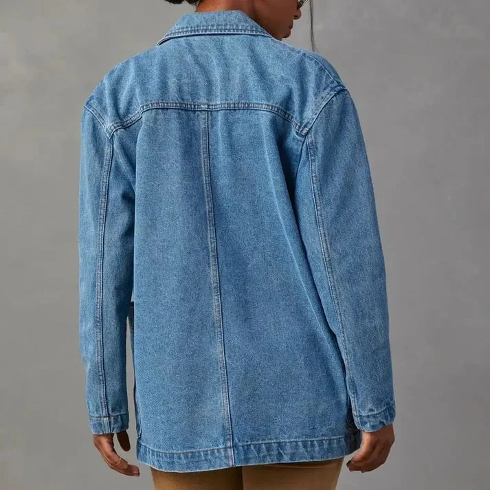 Women's Blazer - Denim Material - Tailored Fit - Long Sleeves - Casual Chic - Image 3