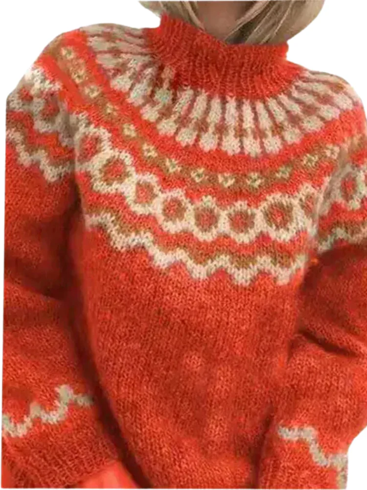 Women's Knitted Sweater - Fair Isle Pattern - High Neck - Warm Wool Blend - Long Sleeves - Image 4