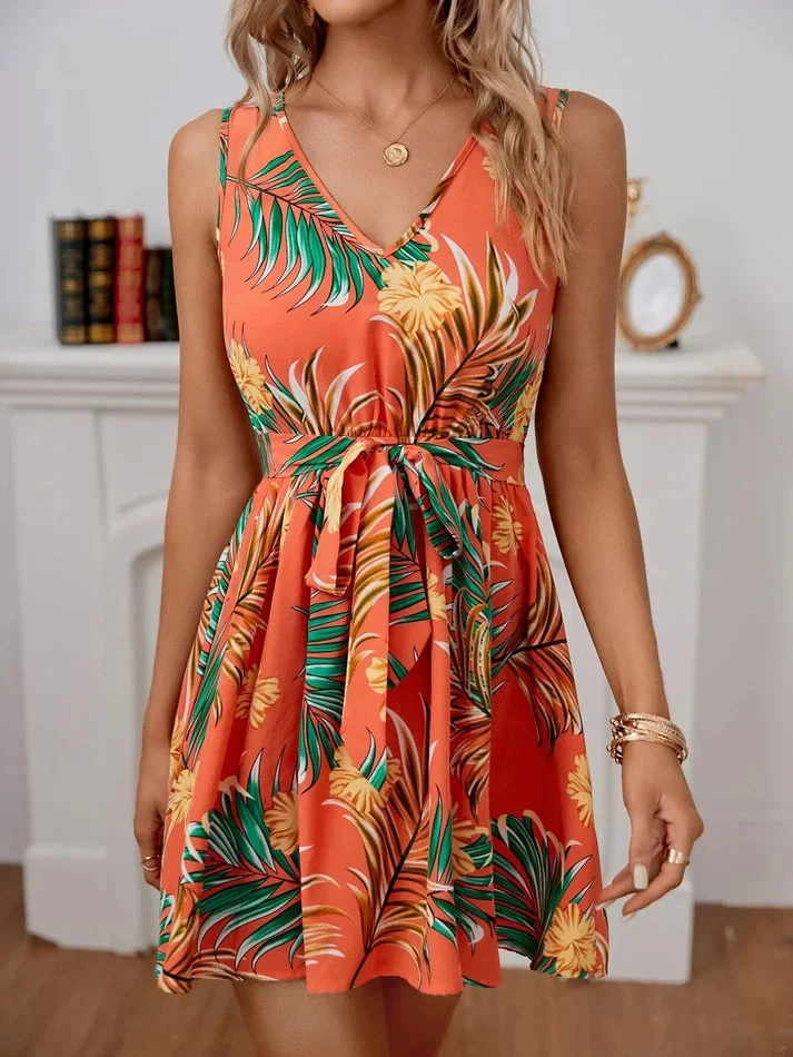 Women's Dress - Sleeveless with V-Neck - Fitted - Airy Flowy Fit - Casual - Image 3