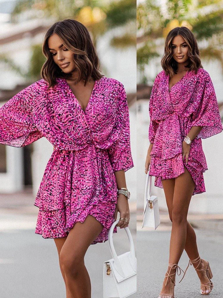 Women's Mini Dress – V-Neck – Wrap Style – Ruffles – Airy Fabric – Elegant Fit - Image 10