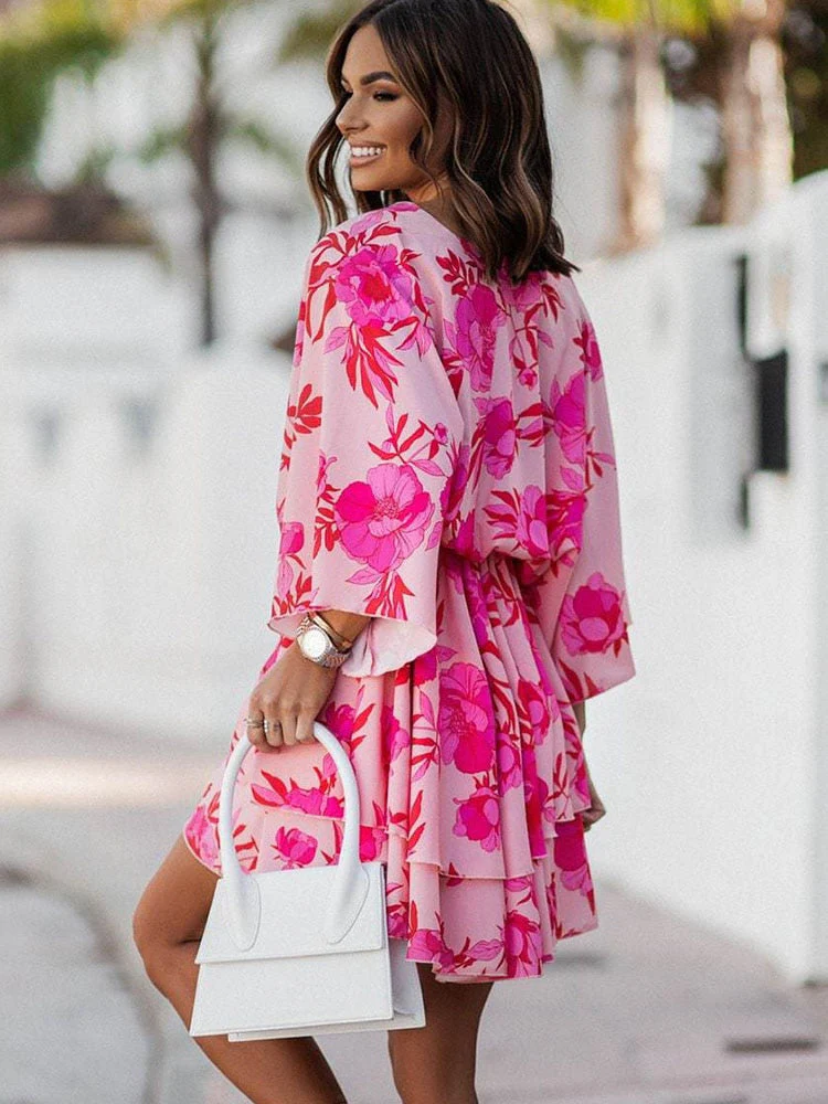 Women's Mini Dress – V-Neck – Wrap Style – Ruffles – Airy Fabric – Elegant Fit - Image 11