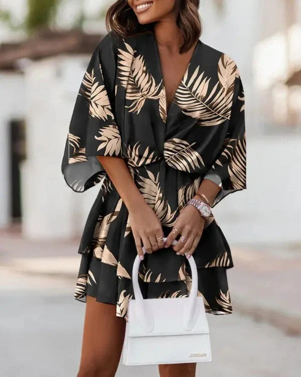 Women's Mini Dress – V-Neck – Wrap Style – Ruffles – Airy Fabric – Elegant Fit - Image 5