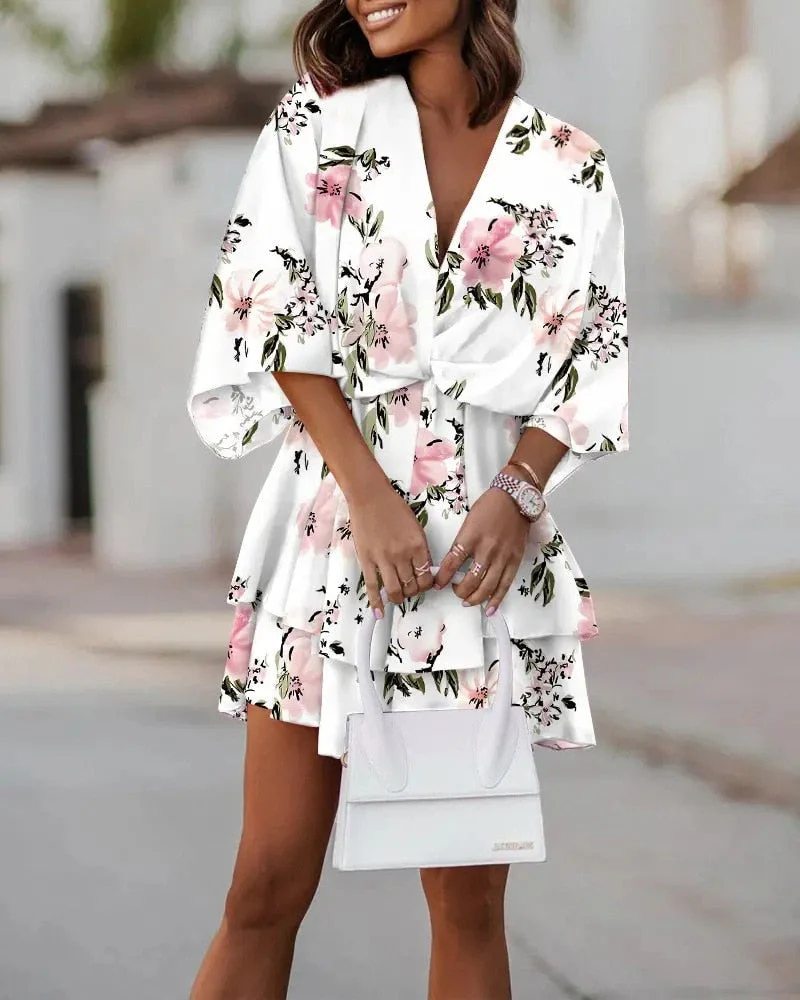 Women's Mini Dress – V-Neck – Wrap Style – Ruffles – Airy Fabric – Elegant Fit - Image 7