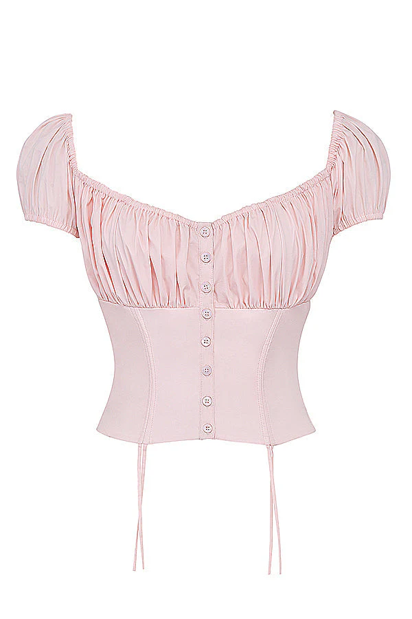 Ladies Crop Top - Corset Model - Short Puff Sleeves - Sweetheart Neckline - Drawstring Detail - Image 8