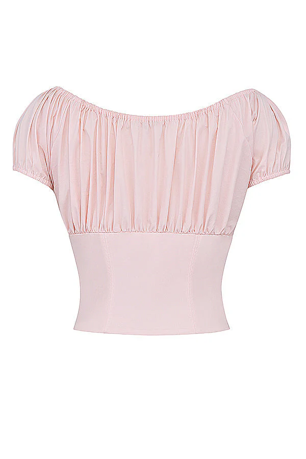 Ladies Crop Top - Corset Model - Short Puff Sleeves - Sweetheart Neckline - Drawstring Detail - Image 9
