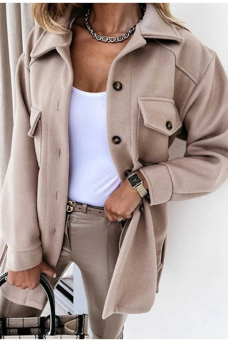 Women's Overshirt Jacket – Oversized Fit – Cotton Blend – Long Sleeves – Utility Style - Image 4