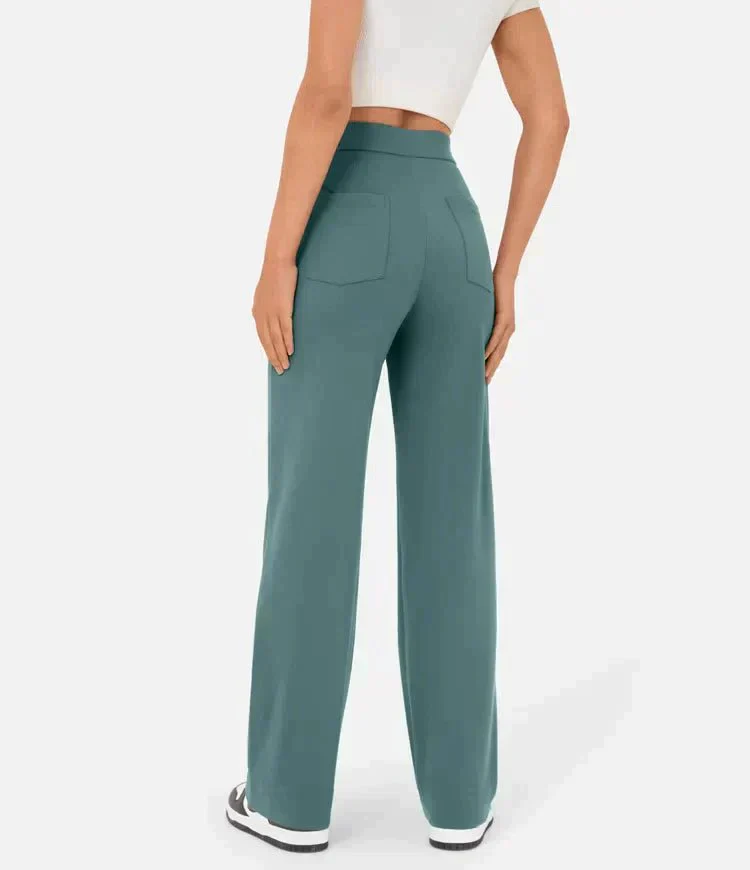 Women's Trousers - High Waist - Wide Leg - Button Closure - Front Pockets - Image 2
