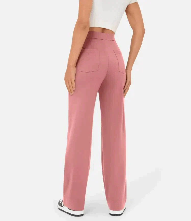 Women's Trousers - High Waist - Wide Leg - Button Closure - Front Pockets - Image 5