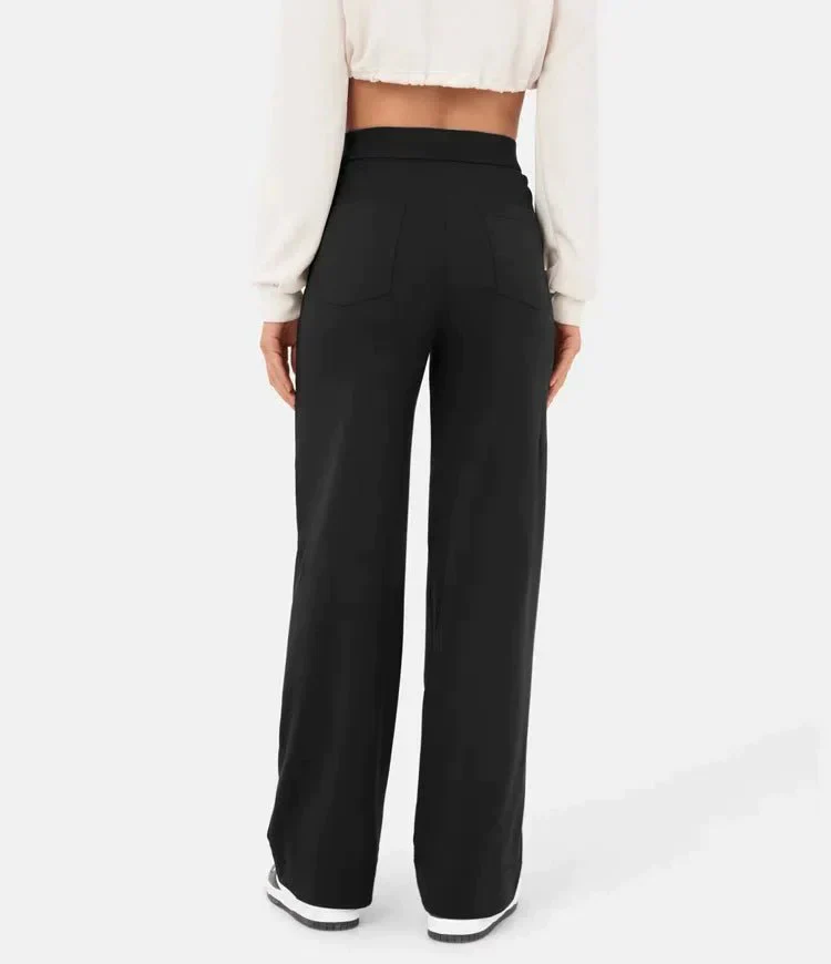 Women's Trousers - High Waist - Wide Leg - Button Closure - Front Pockets - Image 8