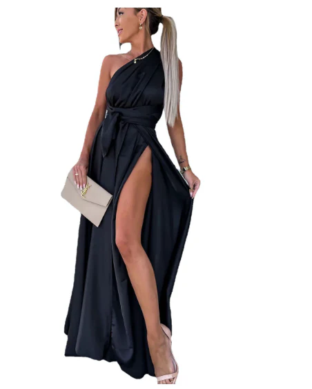 Ladies Evening Dress - Halter Neck - A-line - High Slit - Elegant Satin Look - Image 7