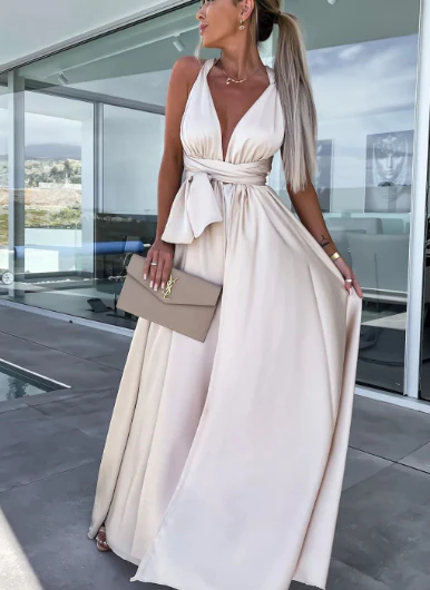 Ladies Evening Dress - Halter Neck - A-line - High Slit - Elegant Satin Look - Image 9