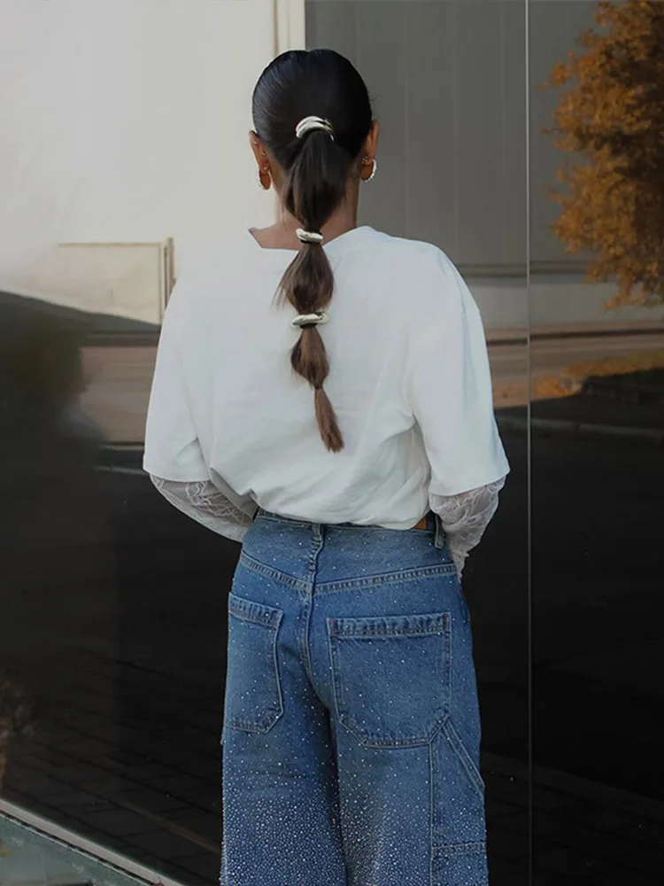 Women's Jeans – High Waist – Wide Legs – Embellished with Rhinestones – Casual Glamorous Look - Image 6