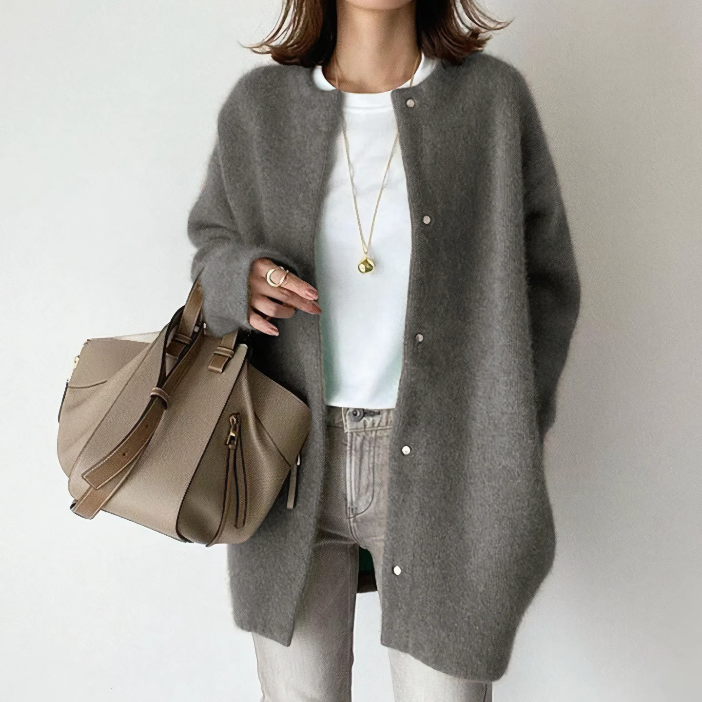Women's Long Cardigan – Wool Mix – Oversized Fit – Button Closure – Comfortable & Casual - Image 2