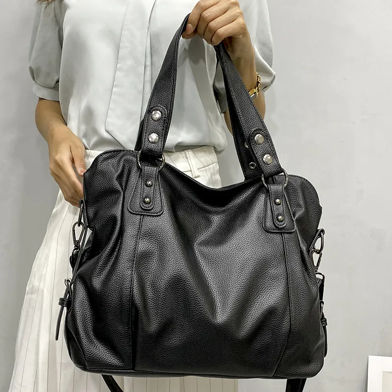 Women's Handbag - Genuine Leather - Spacious Model - Removable Shoulder Strap - Sturdy Handles - Image 2
