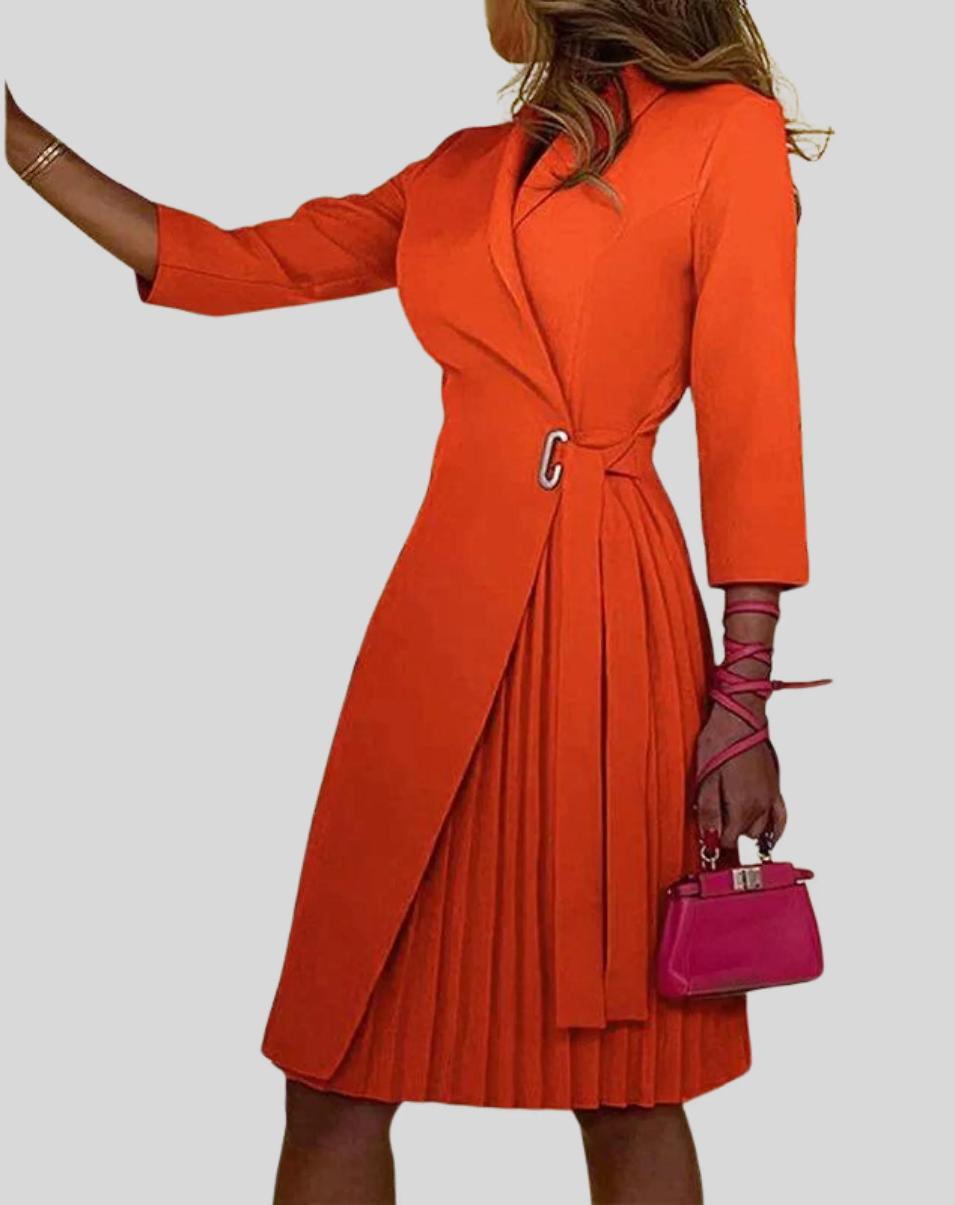 Ladies Dress - Midi Length - Pleated Skirt - Asymmetrical Design - Elegant Fit - Image 3