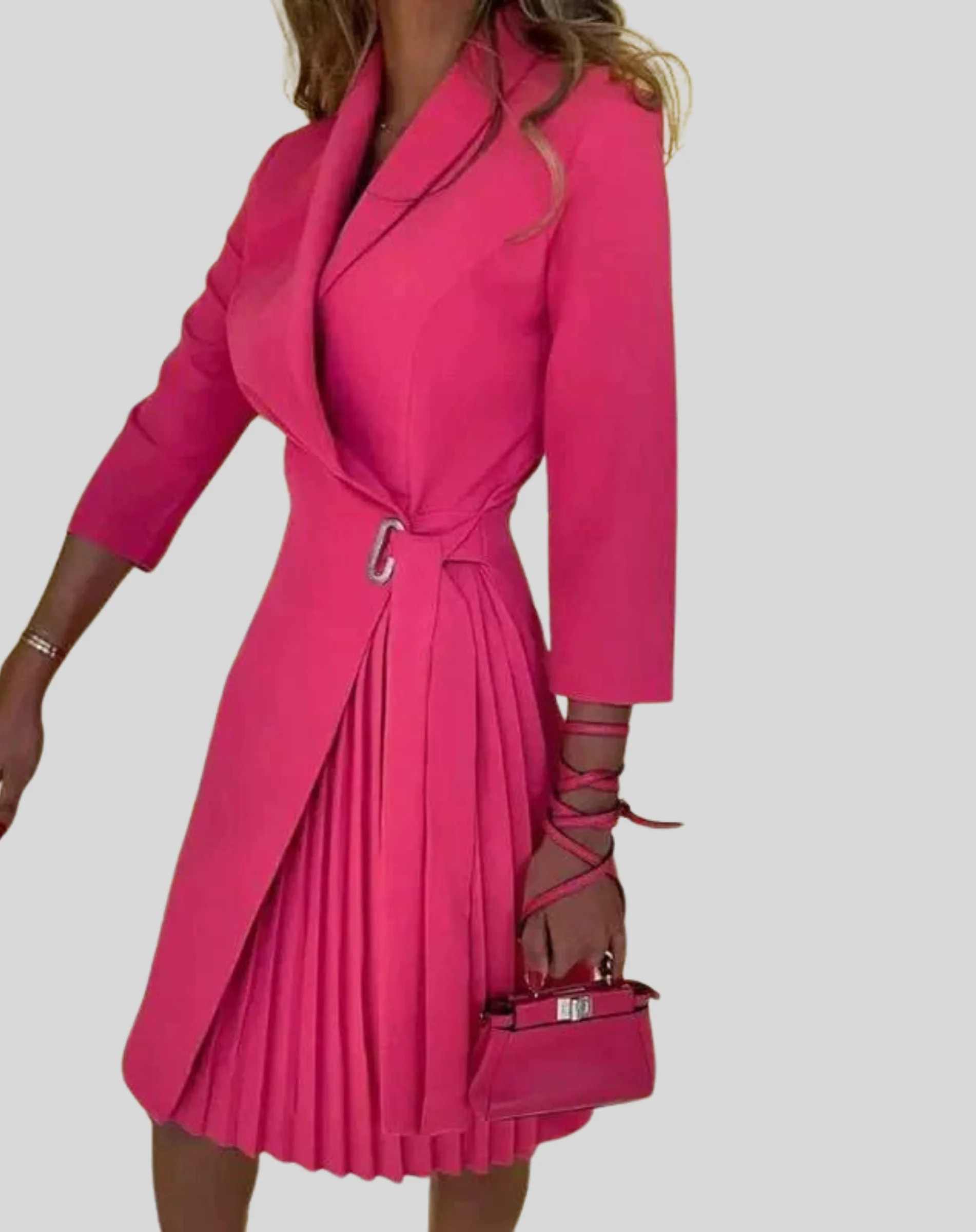 Ladies Dress - Midi Length - Pleated Skirt - Asymmetrical Design - Elegant Fit - Image 4